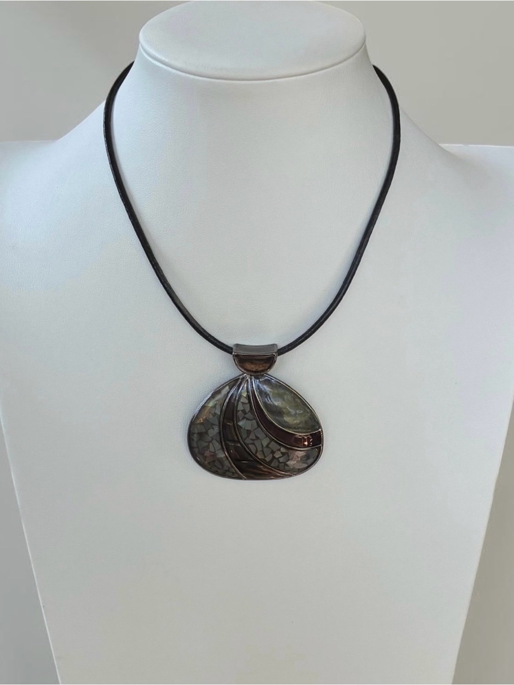 Lia Sophia Gray Mosaic Shell Statement Pendant Necklace